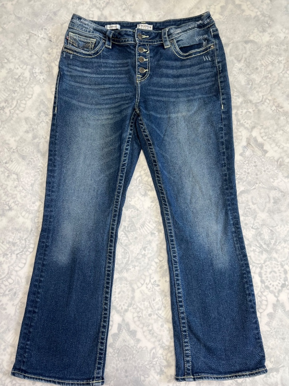 Vigoss Women's Sz 14 Slim Bootcut Heritage Button Fly Stretch Embroidered Jeans